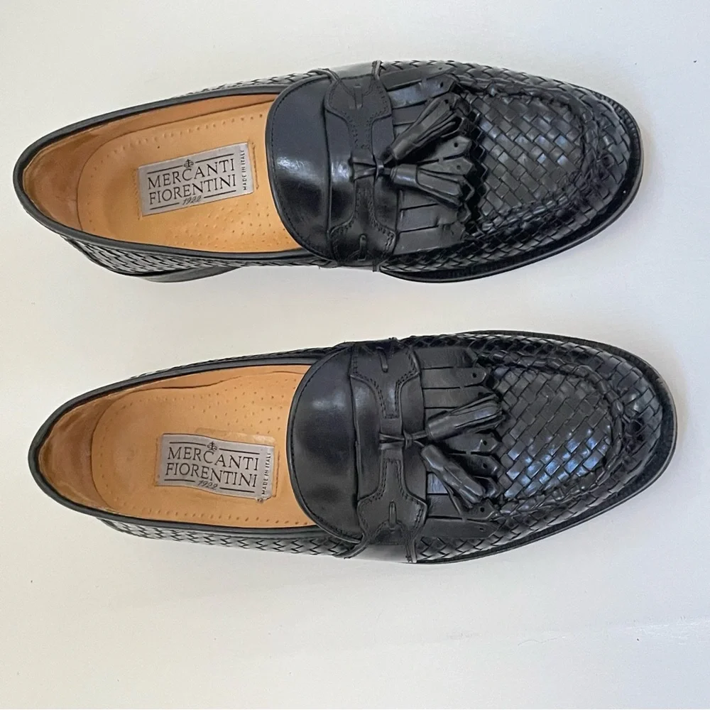 Mercanti Fiorentini Leather Loafers Tassel Woven 8 Men Shoes Chunky Grunge City